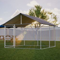 7.5'x7.5' Outdoor Heavy Duty Dog Kennel for Large Dogs, Rust-Proof Coated Wire Mesh Dog Cage with Sturdy Metal Roof, Secure Lock & All Weather Metal E