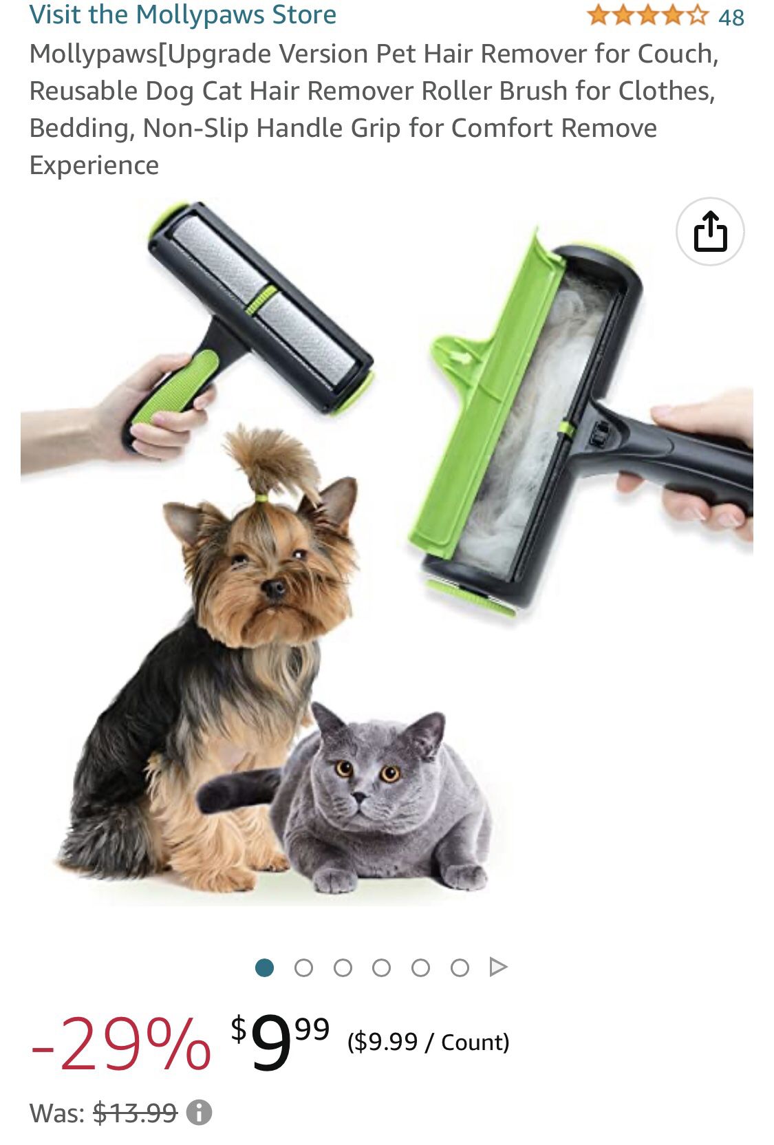 Pet Hair Remover for Couch, Reusable Dog Cat Hair Remover Roller Brush for Clothes, Bedding, Non-Slip Handle Grip for Comfort Remove Experience
