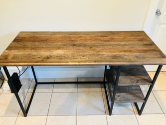 Restoration Hardware Industrial Wood and Metal Desk with Shelves