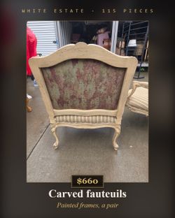 Pair of Carved French Fauteuil Armchairs - Painted Frames