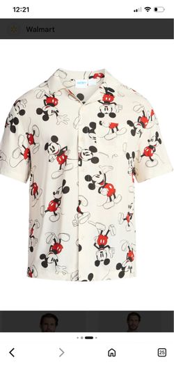 Mens Mickey Mouse Button Down Shirt