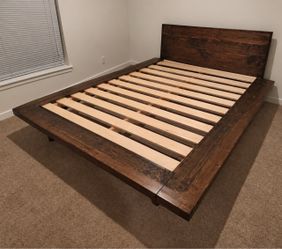 Custom solid wood floating platform bed frame - with side drawers underneath - Queen