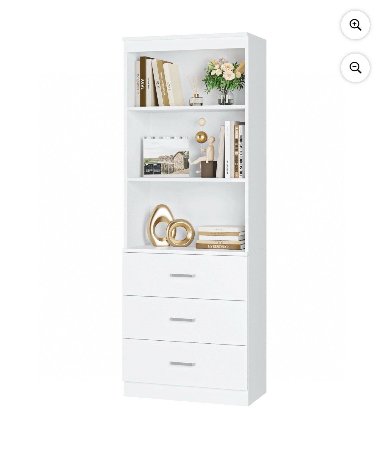71" Tall Bookcases with 3 Large Drawers, 3 Tier Wooden Storage Bookshelf for Living Room Home Office, White Feature: 【Bookcase with 3 Draw