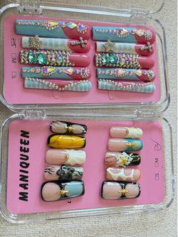 Y2K Princess Press-On Nails | Pink Blue Rhinestone Bling | Handmade
