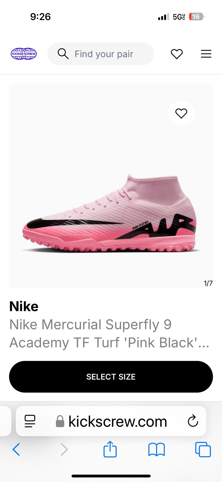 Nike Mercurial Pink Women’s Soccer Clete 8.5
