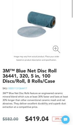 3M™ Blue Net Disc Roll 36441, 320, 5 in, 100 Discs/Roll, 8 Rolls/Case