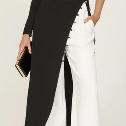 STAUD Black Asymmetrical One Shoulder Midi Dress Size