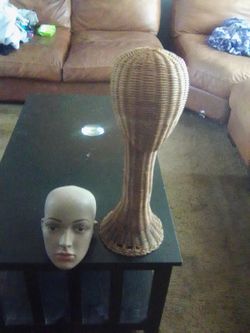 Mannequin Head and Wicker Wig Stand Set