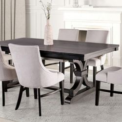 Brand New Black & Beige 7pc Formal Dining Table Set