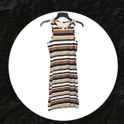 No Boundaries Brown, Tan, Black, White Striped Ribbed Tank Dress Juniors Medium 7-9