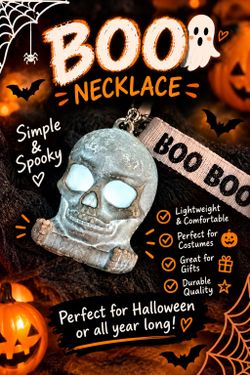 🎃💀 NO BOO Skull Necklace – 👻