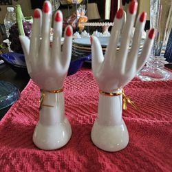 Pair of Vintage Figurine Porcelain Hand Jewelry Ring Holder
