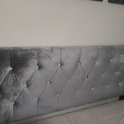 Silver Upholstered Low Profile Queen Bed Frame OBO