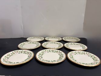 Vintage Lenox Holiday Bread & Butter Plates 6.25” - Set of 9 (USA Made)
