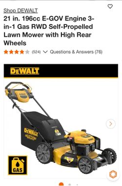 For Sale A Brand New Out The Box Dewalt 21 in. 196cc E-GOV Engine 3-in-1 Gas RWD  Self-propelled Lawn mower with High Rear Wheels Model 12ABP3RJ039