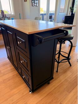 Homestyles Dolly Madison Black Mobile Kitchen Island Cart with Wood Drop Leaf Breakfast Bar