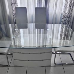 ALL WHITE & SILVER DINING ROOM Set - Glass Top