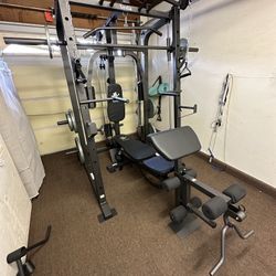 Vesta Fitness Smith Machine 1001 w/Bench Attachment | 230lb Bumpers Olympic Weights | 7ft Olympic Bar | Gym Equipment | FREE DELIVERY🚚 