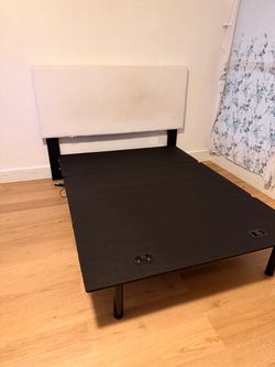 Bed Frame with White Upholstered Headboard and bed