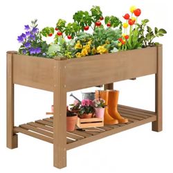46 in. x 23 in. x 30 in. Wood Raised Garden Bed with Shelf