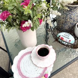 Handcrafted Pink and White Crochet Doilies Set 2