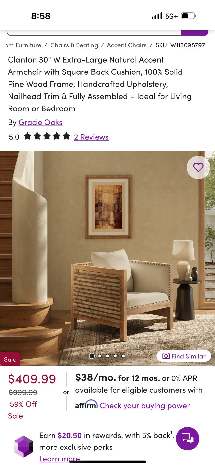 ✨ Clanton 30” Extra-Large Accent Armchair – Fully Assembled! ✨