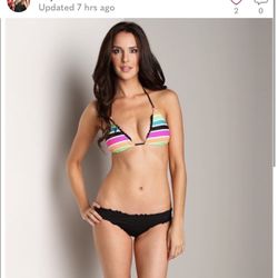 Vitamin A Swimwear Reversible Bikini Top Colorful Stripped W/ Black - M/8