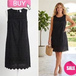 Old Navy Black Eyelet Lace Shift Dress - Tall Size Small Floral Summer Chic