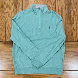 😎 Green Blue PONY Mens LARGE Ralph Lauren POLO Long Sleeve Quarter Zip Performance Dress Sweater Shirt