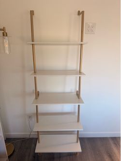 White and Gold Open Shelving 5 Tier Bookcase