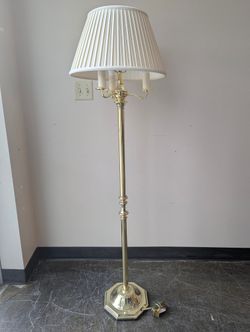 Traditional Brass Toned Triple Socket Floor Lamp with Pleated Shade
