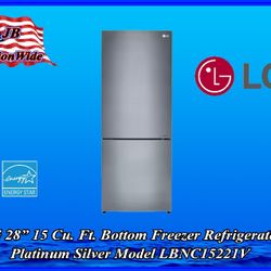 LG 28” 15 Cu. Ft. Bottom Freezer Refrigerator Platinum Silver 