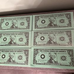 6 bundles of play money. All denominations  included. 100 bills in each pack. 