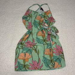 Lulus Women Green Floral Hit The Resort Wrap Mini Dress