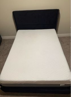 Queen Storage Bed Frame with Wingback Velvet Headboard + Memory Foam Mattress (Medium Plush)