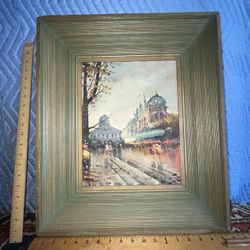 Oil On Canvas Painting Paris Scene 