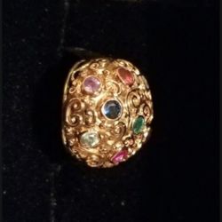 15k Two Tone Colored Stone Dome Relief Style Ring Size 7 - Item #  11