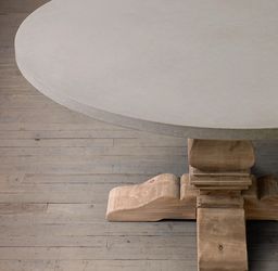 Restoration Hardware SALVAGED WOOD & WEATHERED CONCRETE TRESTLE ROUND DINING TABLE with 7 chairs!
