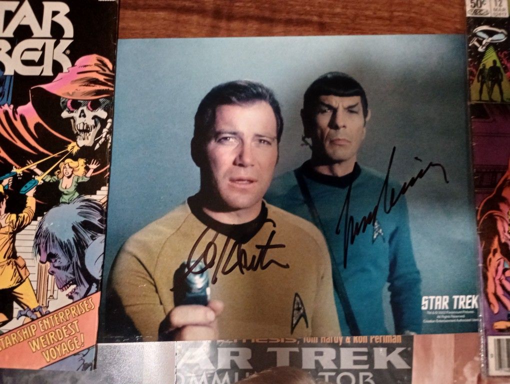 Autographed Photos Of William Shatner As KirkLeonard Nimoy As Spock And Walter Koenis3 Star Trek Comic Books And A Star Trek Magazine