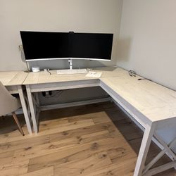 White Desk L Shape With File Cabinet 