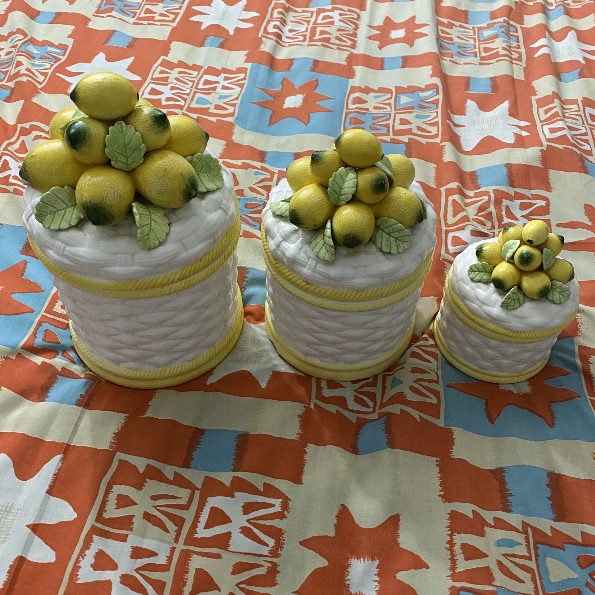 Vintage Robert Nemith lemon Basket Canister Set 3 Sizes Rare