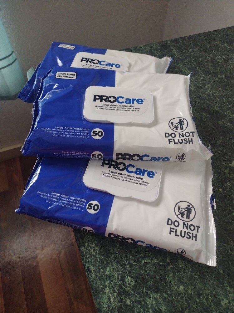 BRAND NEW PRO CARE LG.WIPES 50 COUNT IN EACH PACK HAVE 8 PACKS 10.00 FOR ALL THANK YOU