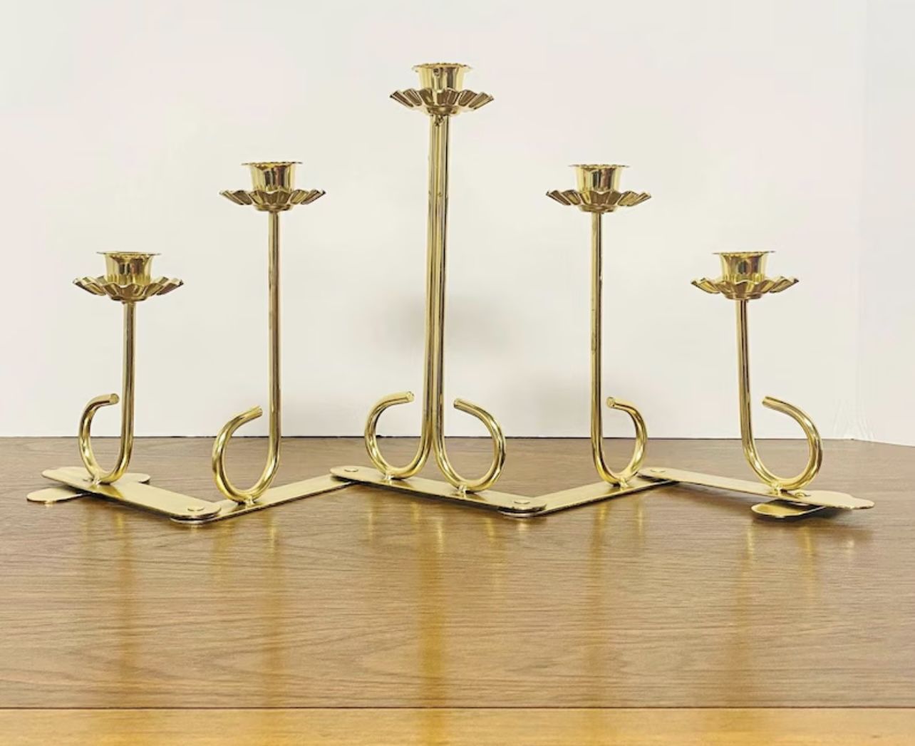 Vintage Brass Candelabra, 5-post candle holder scalloped design