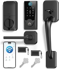 WiFi Smart Lock with Handleset, Built-in WiFi Door Lock, Keyless Entry Deadbolt for Front Door, Fingerprint, App & Remote Control, Compatible with Ale