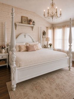 Solid Wood White California King Poster Bed (Fits King) CK mattress and box springs included