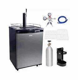 Beer Kegerator Single Tap Draft Beer Dispenser, Full Size Keg Refrigerator With Shelves, CO2 Cylinder, Drip Tray & Rail