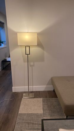 Elegant Floor Lamp  In Brushed Nickel Finish and White Rectangular Shade H60”