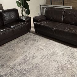 Real Leather Brown Couch And Love Seat Set . Delivery Included 