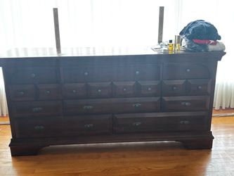 Dark Wood Dresser with Multiple Drawers and mirror