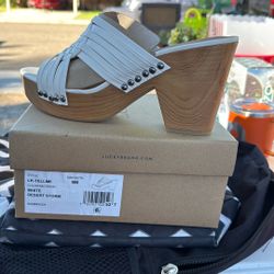 Lucky Brand Women's White Mules with Wooden Heel